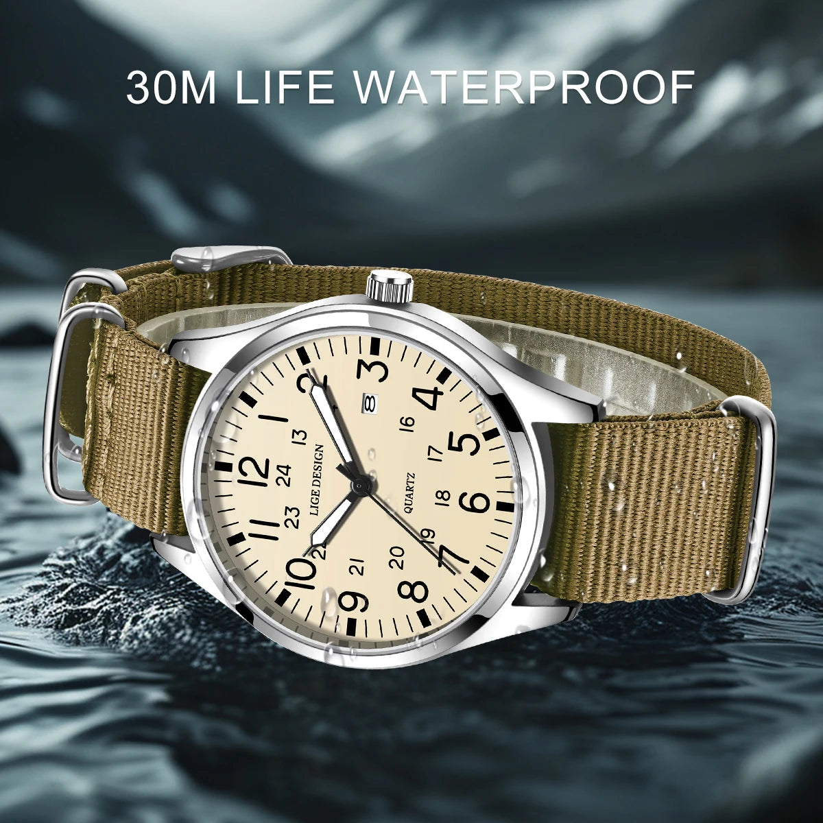 LIGE Top Brand Luxury Men Quartz Watch Date Nylon Leather Waterproof Luminous Military Sports Watches For Men relogios masculino