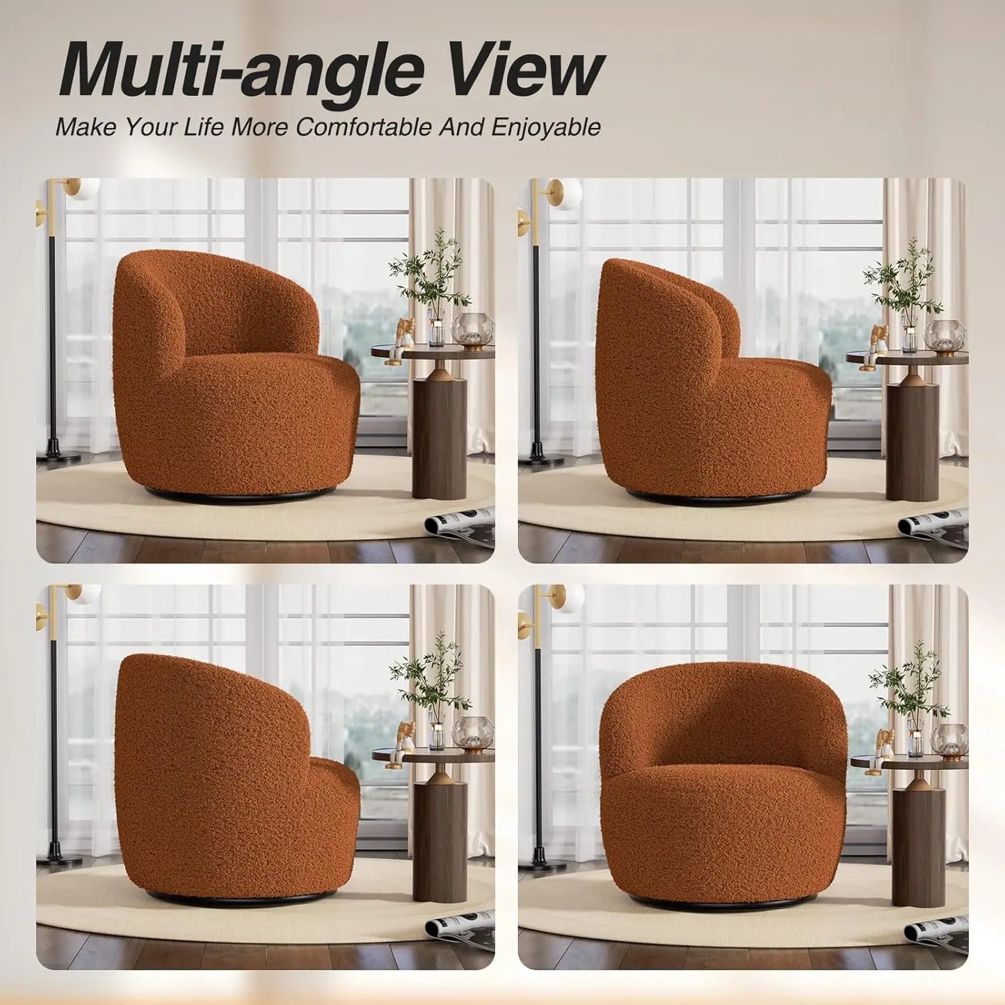 Vabches Swivel Accent Chair Furry Sherpa Chair with Soft Padded Armrest Small Barrel Chairs Comfy Modern Chair for Living Room