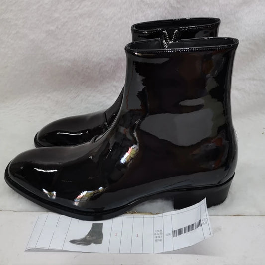 Light Patent Leather Chelsea Boots for Men Pointed Toe High Heel Ankle Boots Side Zipper Fashion Men's Boots High Top Shoes