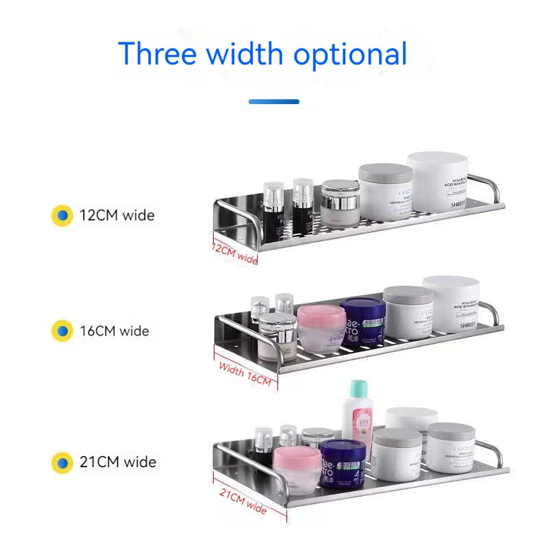 Bathroom Shelf Organizer Storage Wall Mounted Shelves Kitchen Shower Rack Stainless Steel Shampoo Holder Drain Water Accessories