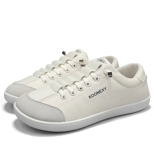 Mens Wide Toe Barefoot Shoes Unisex Canvse Casual Sneakers Lightweight Adjustable Slip on Walking Shoes for Male Zero Drop Flats