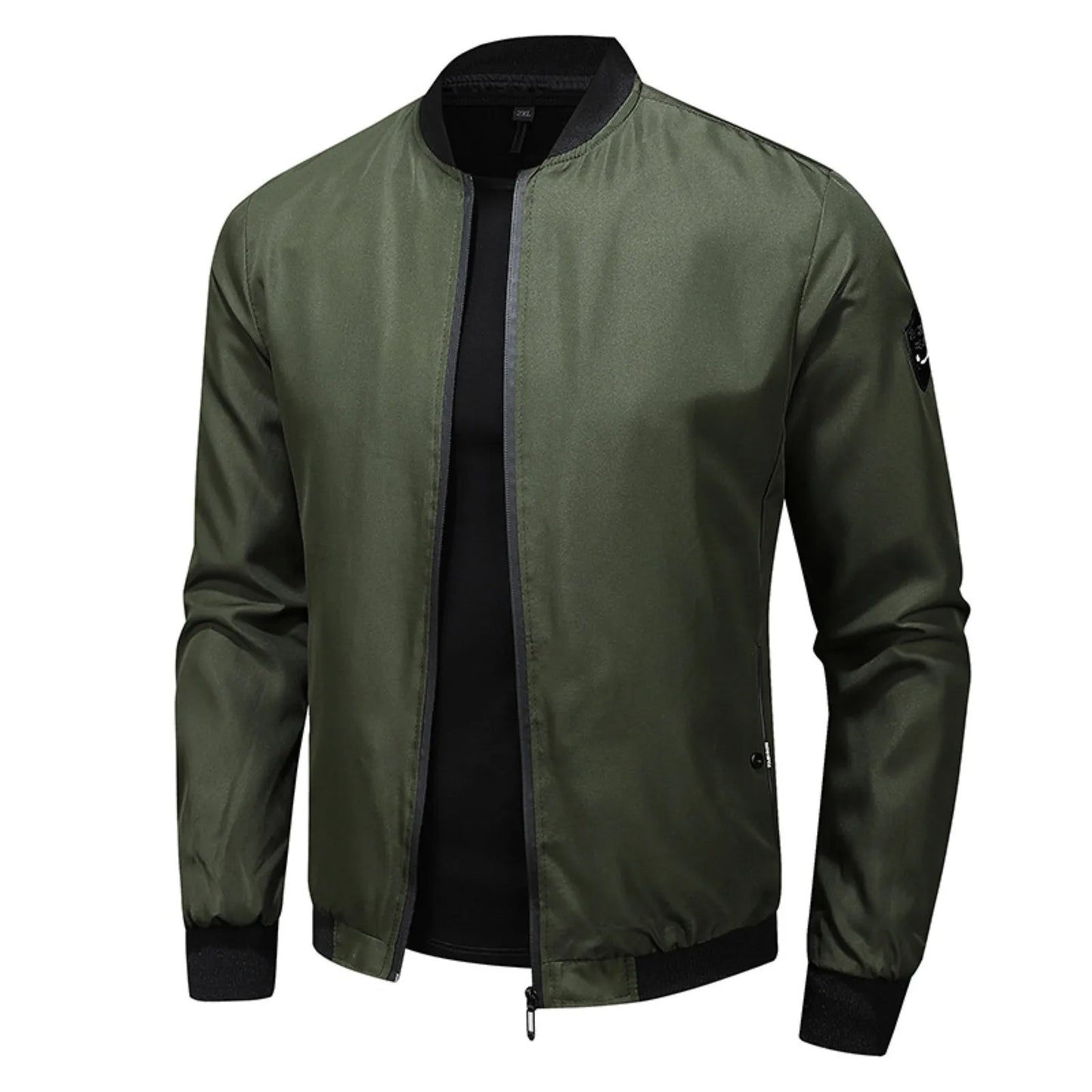 Men's Thin Stand Collar Bomber Jacket Solid Color Loose Casual Outwears Spring Fall Long Sleeve Outdoor Sports Windbreaker Coat