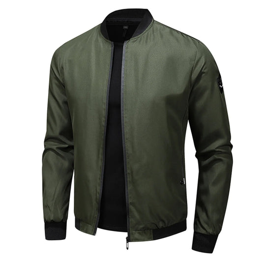 Men's Thin Stand Collar Bomber Jacket Solid Color Loose Casual Outwears Spring Fall Long Sleeve Outdoor Sports Windbreaker Coat