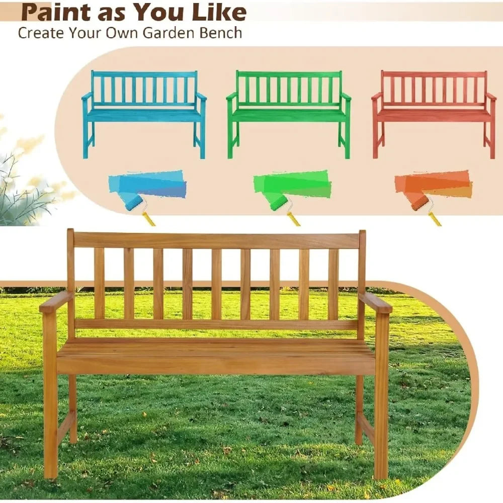 2-Seater Garden Bench,  Acacia Wood Patio Park Bench Chair , Outdoor Furniture Leisure Porch Seating for Backyard Porch Balcony