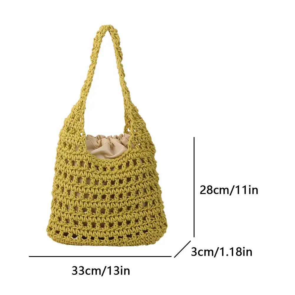 Women's Knitted Shoulder Bag Large Capacity Lightweight Braid Underarm Bags Summer Handmade Crochet Tote Bags Weaving Beach Bags
