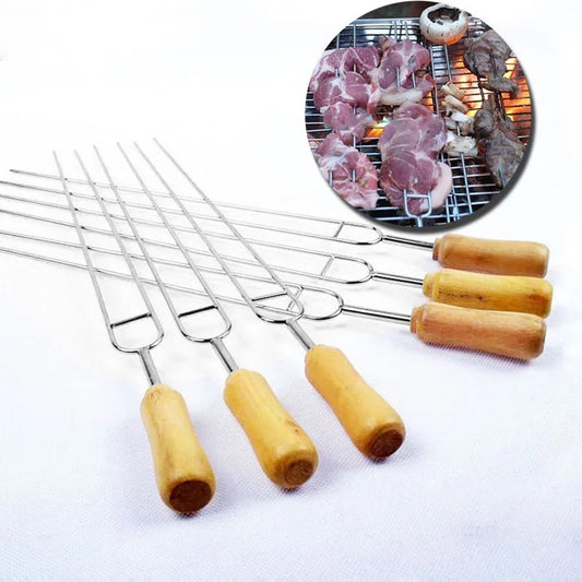6pcs Stainless Steel U-Shaped Barbecue Brazing Fork Needle Grilling Skewers Double Prong bbq grill outdoor kitchen gadgets