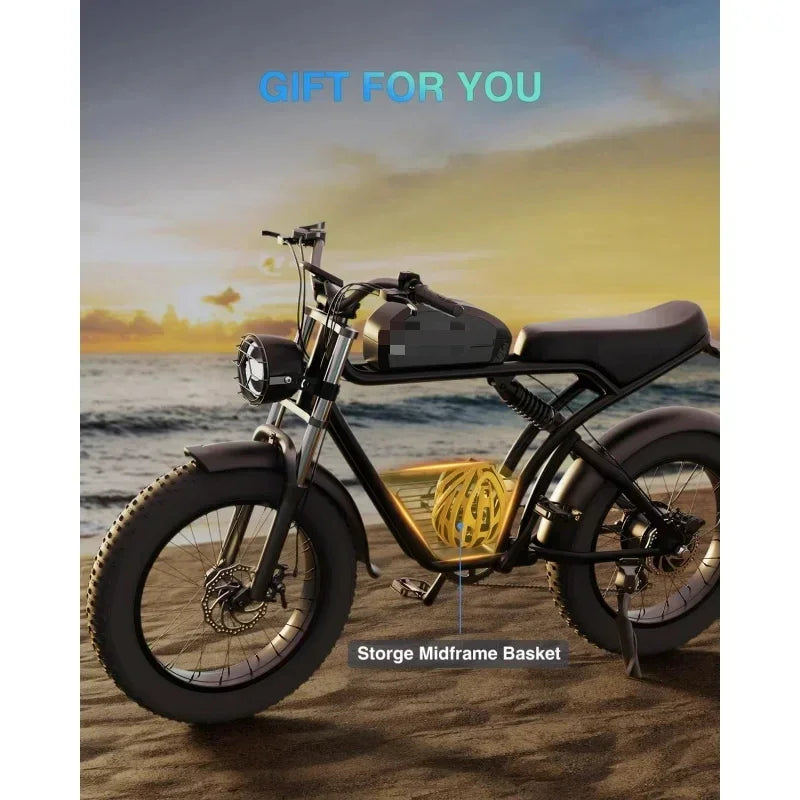 YY2Adults, 1500W 30MPH,48V 20/23AH,Max 75Miles Electric Motorcycle 20" Fat Tire Dirt Bike, Shamano 7-Speed E-