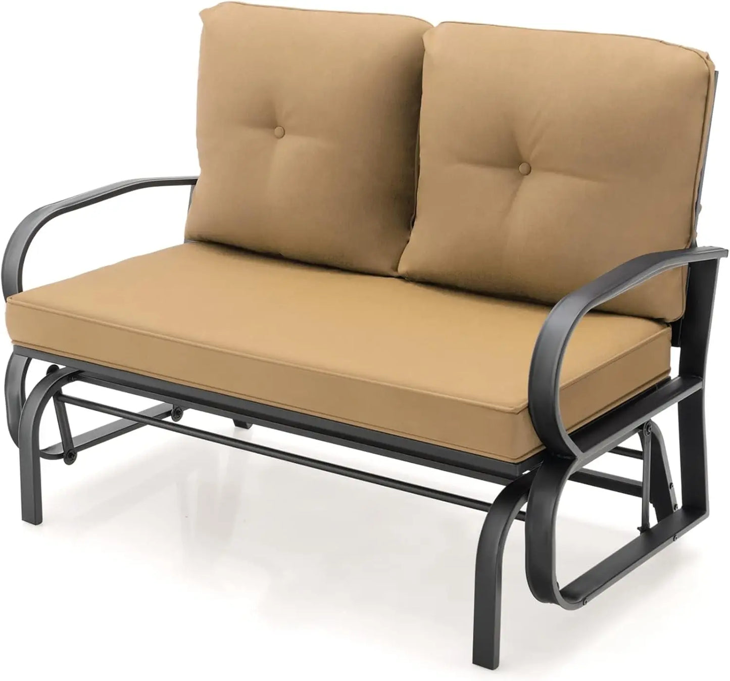 2-Person Outdoor Glider Bench, Patio Double Swing Rocking Chair with Cushions, Steel Frame Garden Loveseat Relax Gliding