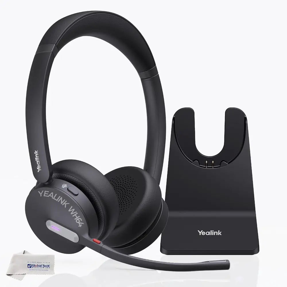 Yealink WH64 DECT & Bluetooth Wireless Headset with Charging Dock, Teams-Optimized, Compatible with PC, Laptop, Mobile, USB-C, 1