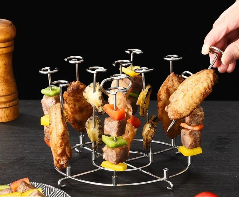 Food Grade 304 Stainless Steel Air Fryer Oven BBQ Skewer Rack Multi Functional Grill Stand For Kitchen And Outdoor Cooking Use