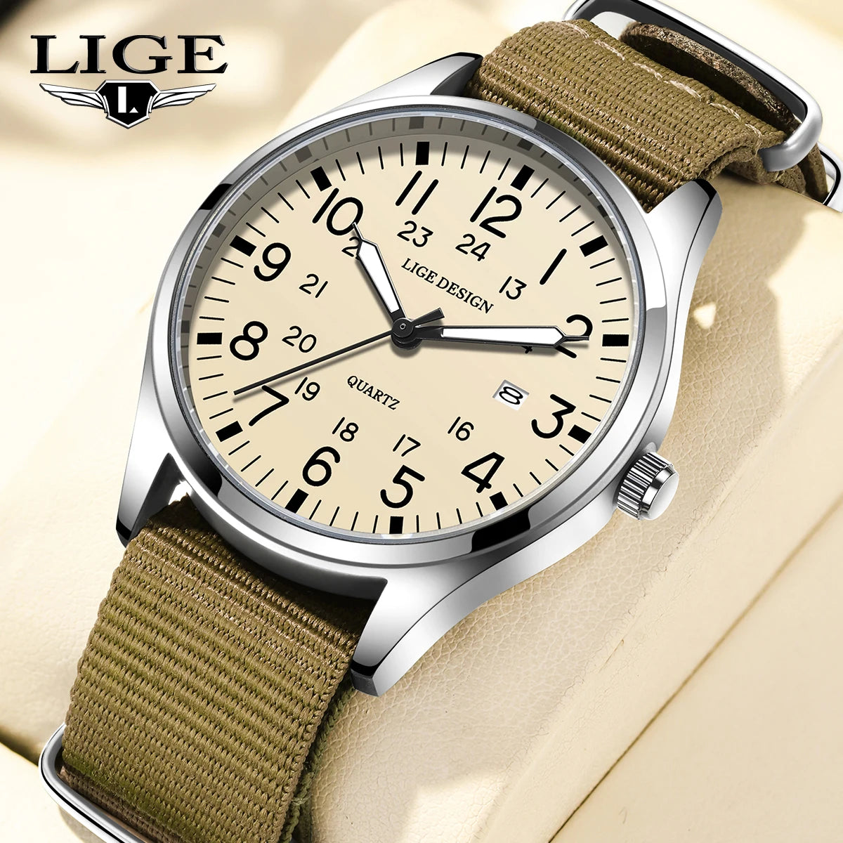 LIGE Top Brand Luxury Men Quartz Watch Date Nylon Leather Waterproof Luminous Military Sports Watches For Men relogios masculino