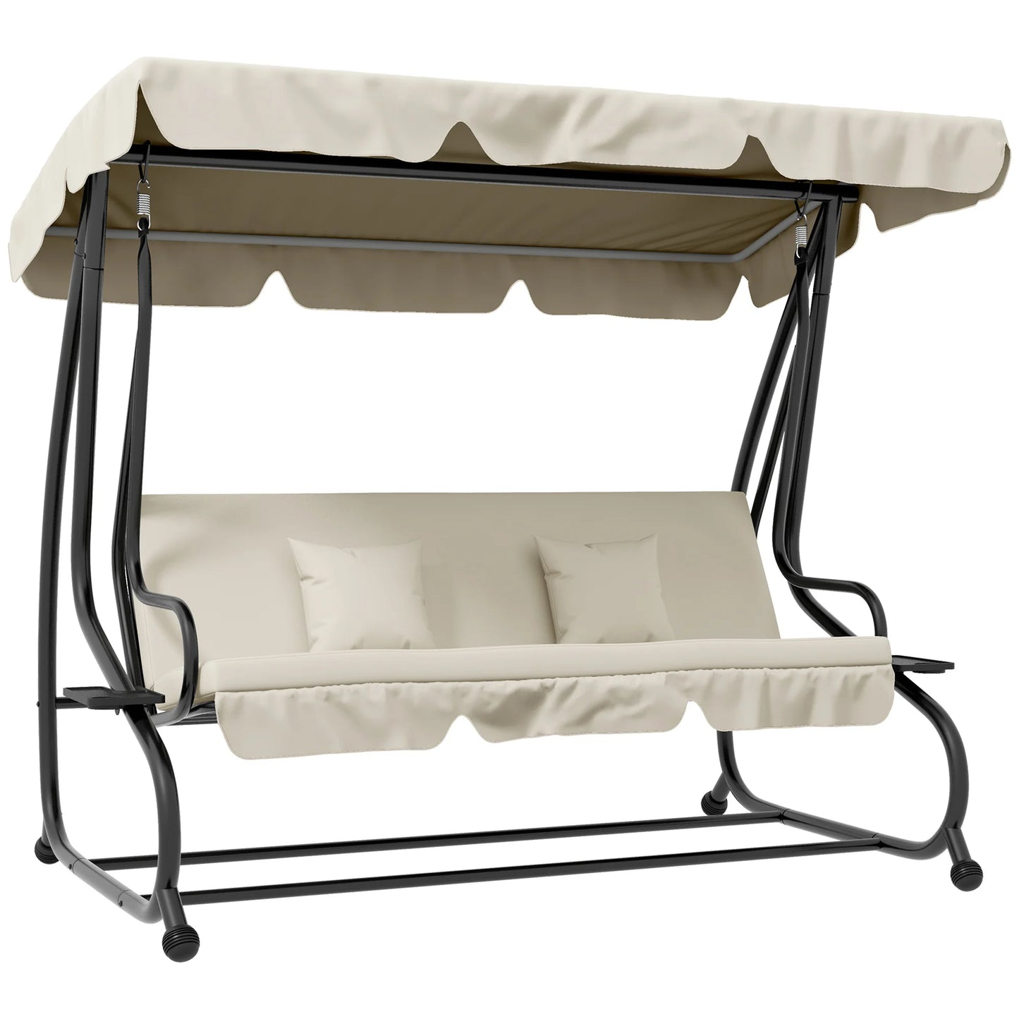 Outsunny 2-in-1 Garden Swing Seat Bed, 3 Seater Convertible Swing Chair Bench with Tilting Canopy, Cushioned Seat and 2 Pillows
