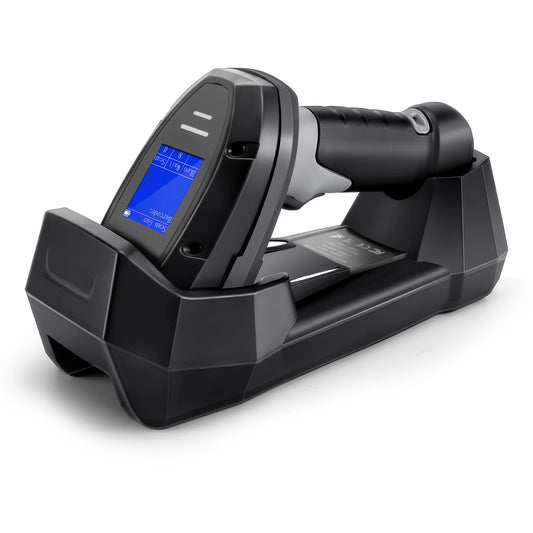 Wireless Barcode Scanner with LCD Display & Charging Dock | 0.1s Fast Scan | USB/Bluetooth| Plug & Play