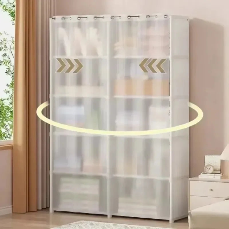4/5 Layer Wardrobe Storage Rack Large Capacity Dust-proof Cabinet with Curtains Bedroom Simple Clothes Organizer Home Furniture