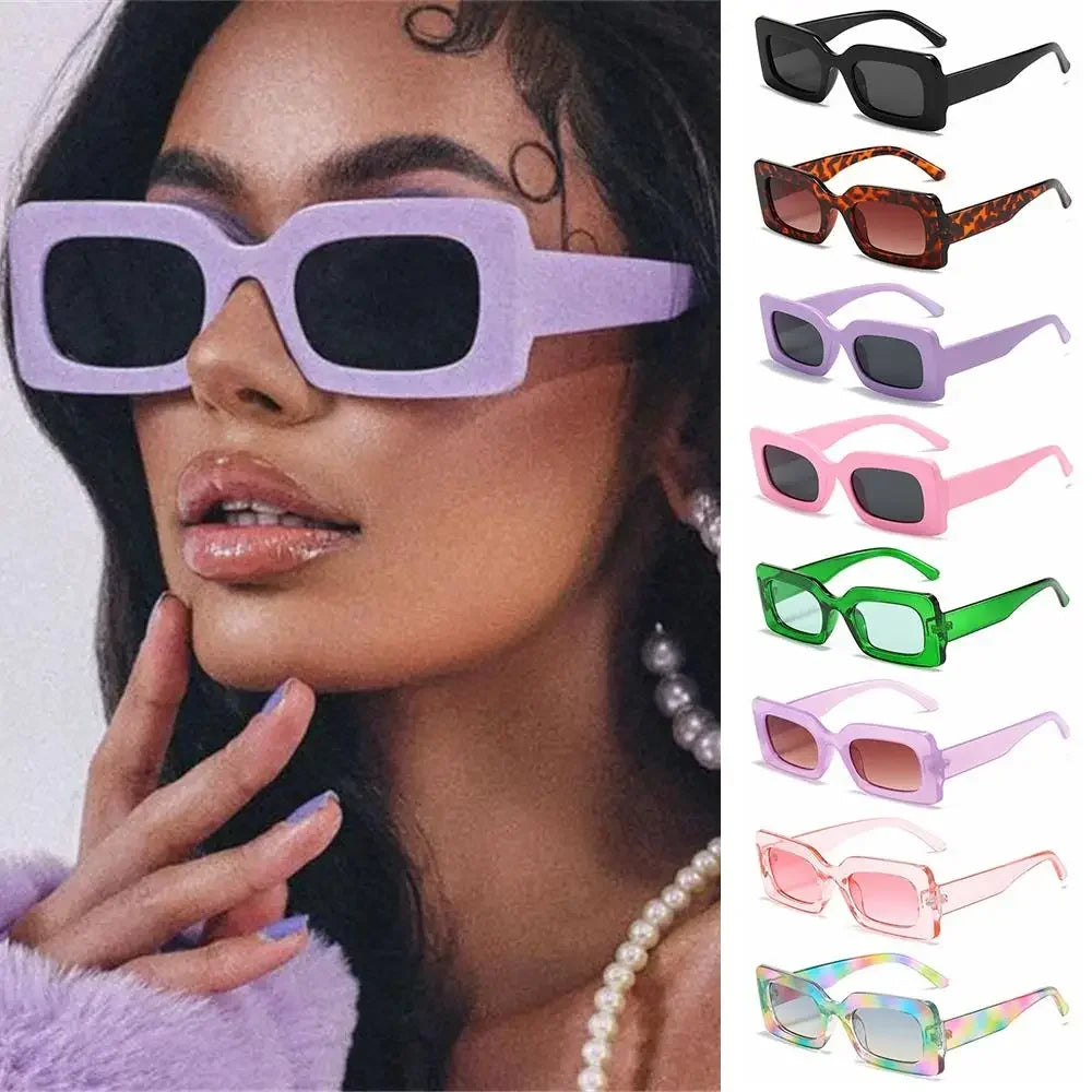 Women's Sunglasses 2025 Fashion Vintage Rectangle Frame Purple Pink Square Glasses Girls Sun Glasses Ladies Eyewear UV400