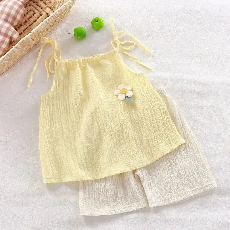 New Girl Set Summer New Korean Fashionable Floral Vest Shorts Daily Wear Two-piece Set Kids Clothes Girls