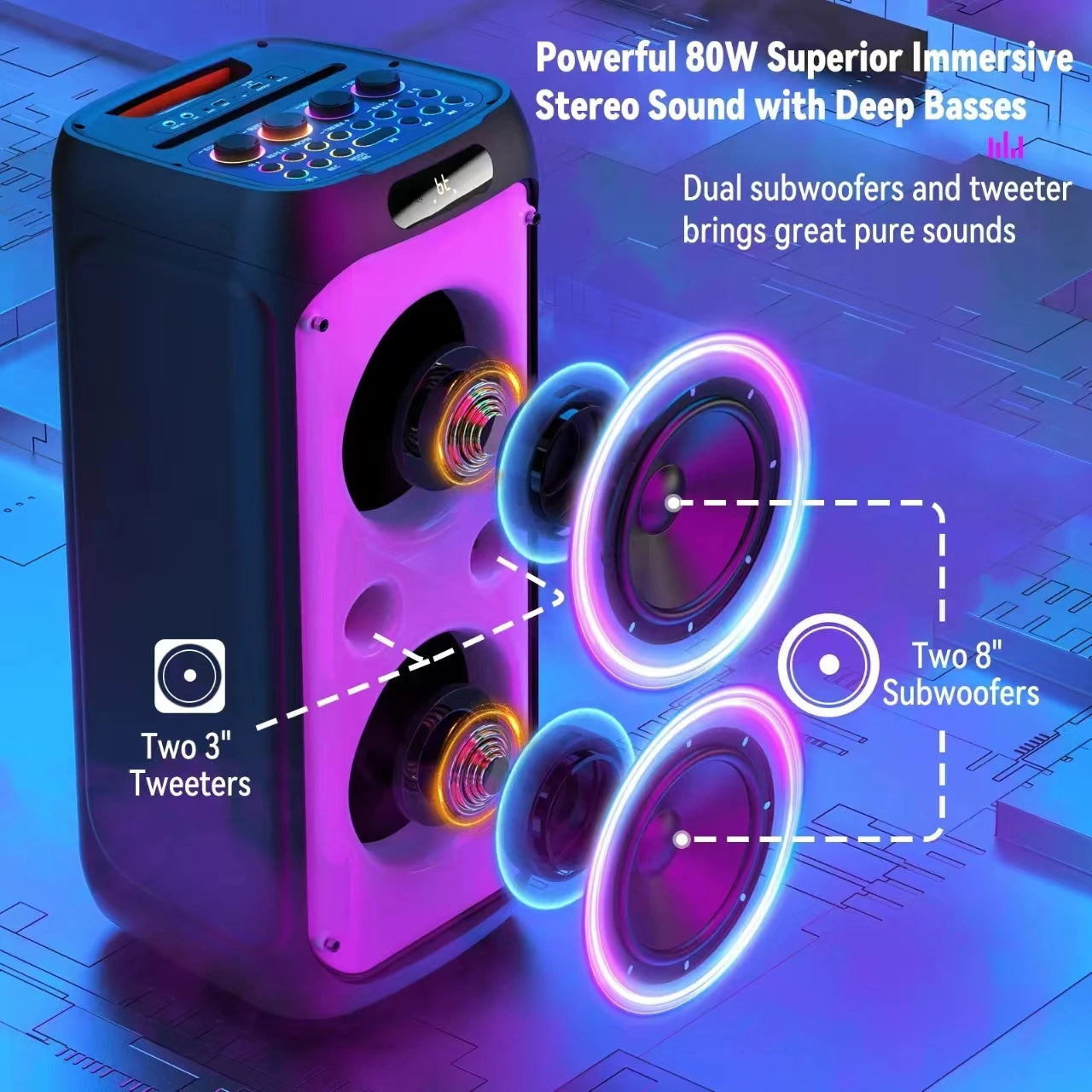 Karaoke Machine for Adults, Big Party Speaker with 500W Peak Power, Wireless PA System with Dual 8" Subwoofers, Disco Lights