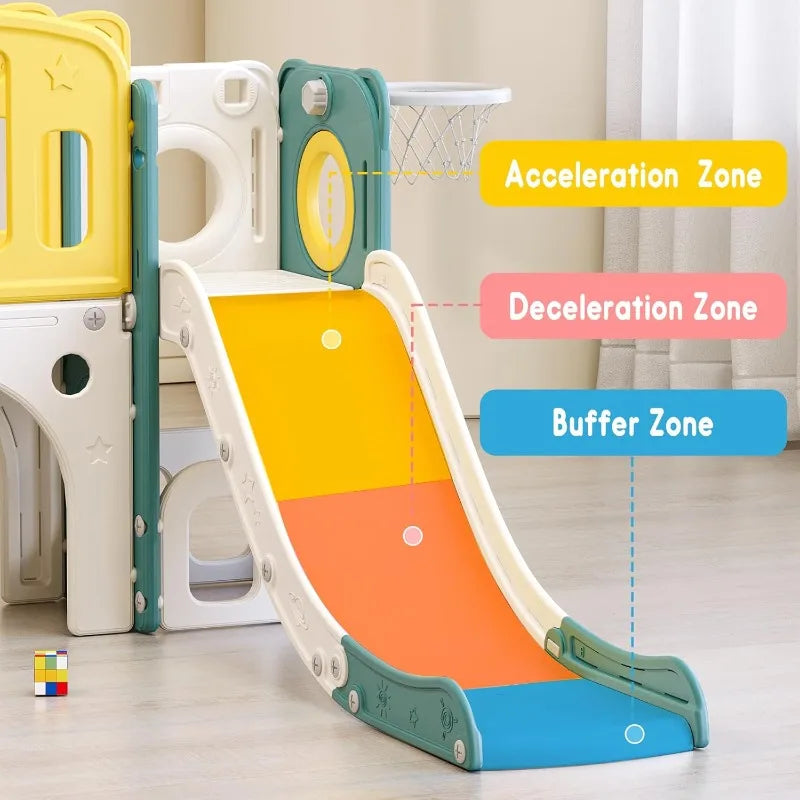 8 in 1 Toddler Slide Set, Kids Slide for Toddlers, Toddler Climber Slide PlaySet with Basketball Hoop,Outdoor Indoor Playground