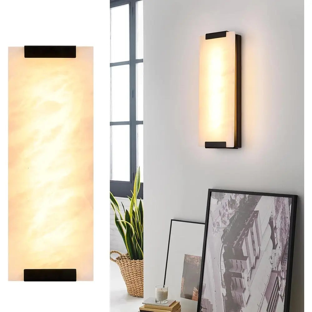 14.2 Large Alabaster Marble Wall Sconces Set, LED Modern Lighting for Home Decor