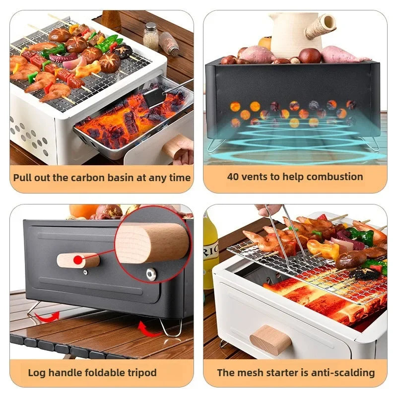 Portable BBQ Charcoal Grill Mini BBQ Tool Kit Picnic Beach Household Garden Barbecue Grill Bbq Grill Outdoor Camping Grill