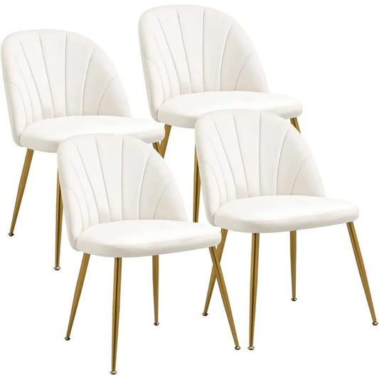 Velvet Dining Chairs Set of 4, Upholstered Mid Century Modern Dining Chairs, Armless Dining Chairs with Metal Gold Legs