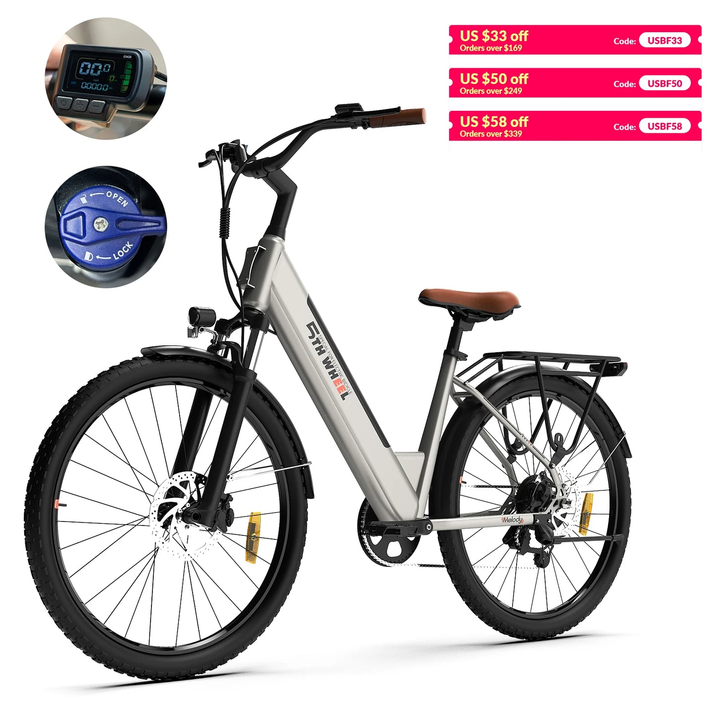 5TH WHEEL AB18 Electric Commuter Bike for Adults, 26-Inch E-Bike with 700W Peak Motor, 31-40 Miles Range, 36V 10.4AH