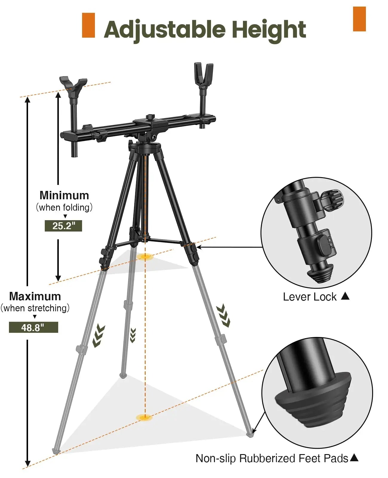 Hunting Rests Tripod with Dual Frame Flexible Orientation Adjustable Height Max Provide Maximum Stability Outdoors Ground Blinds