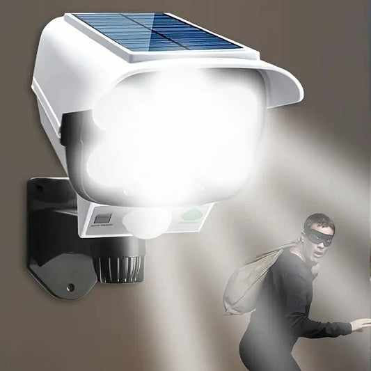 Outdoor Camping Solar Lights Motion Sensor 77 LED FloodLight Wireless Waterproof Dummy Fake Camera Courtyard Garage Street Light
