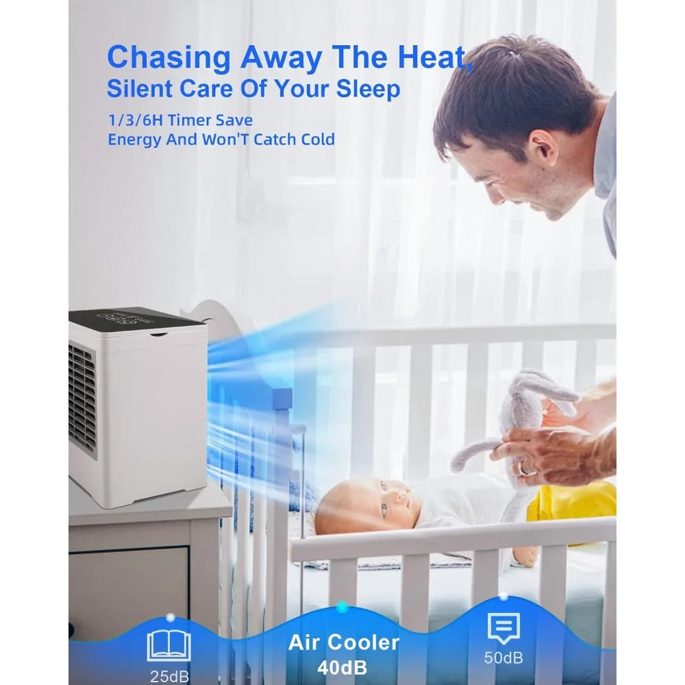 Portable air conditioner, personal evaporative air cooler with 3 wind speeds, touch screen, small air conditioning fan