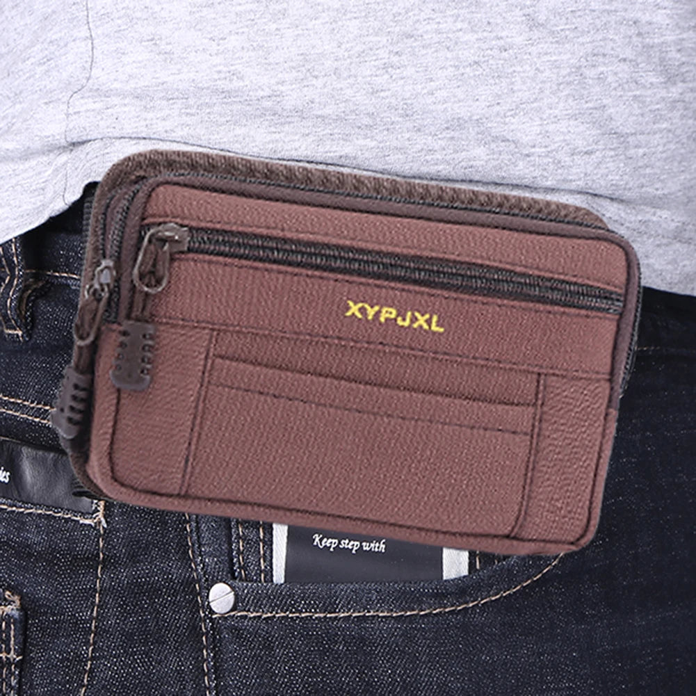 Men Belt Pack Multi-Compartment Wallet Pouch Portable Mobile Phone Purse Canvas Hiking Cycling Travel Tools