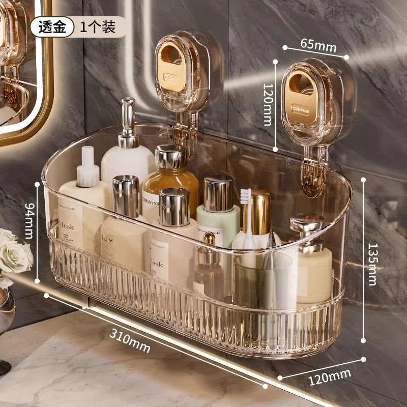 Bathroom Large Suction Cup Rack Shower Gel Hanging Basket in The Bathroom Wall-mounted Storage Rack Cosmetics Storage Box