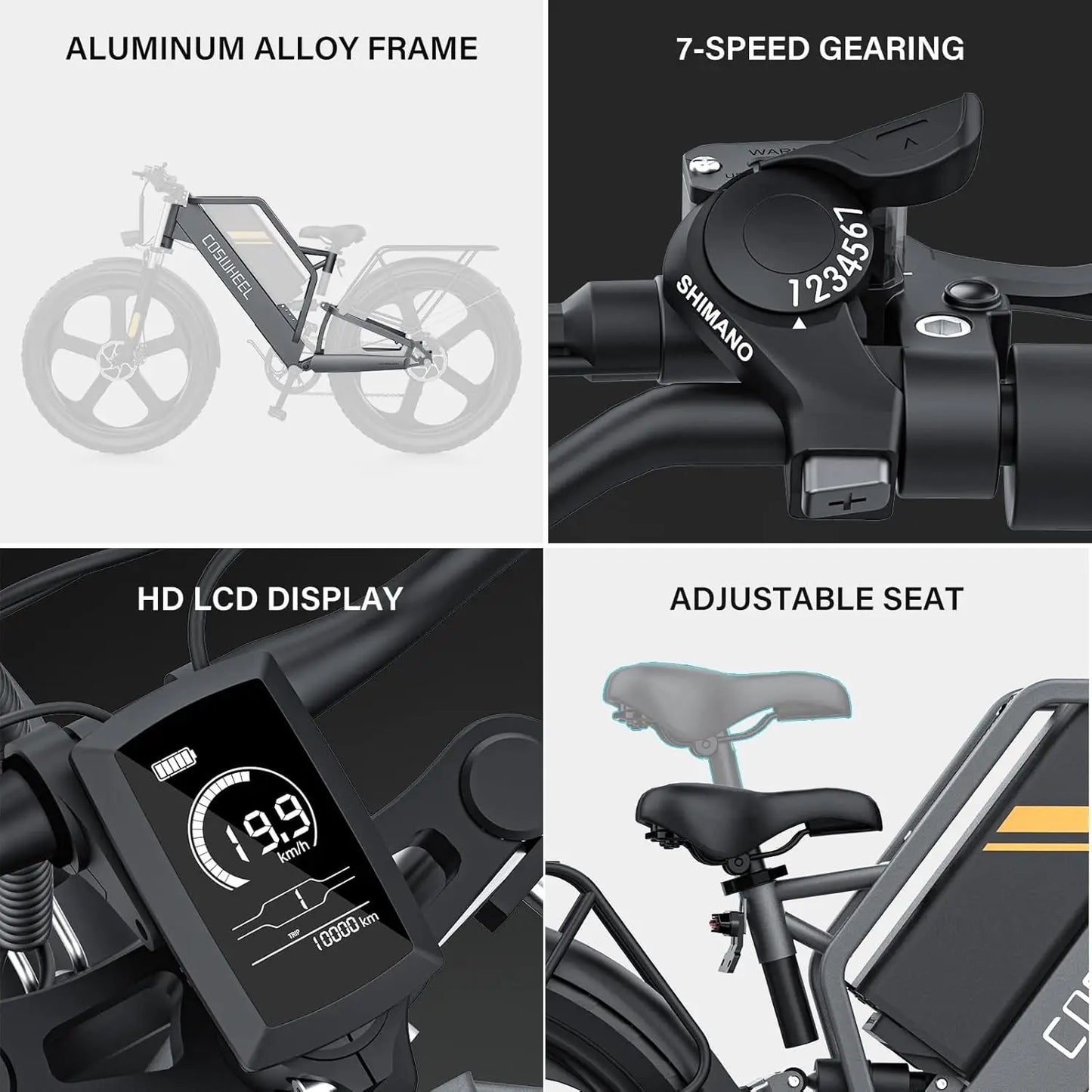 COSWHEEL 26Inch Electric Bike Off Road Mountain bike Electric Motorcyle Fat bike E Bike 1500w 48V 25Ah Removabel Battery