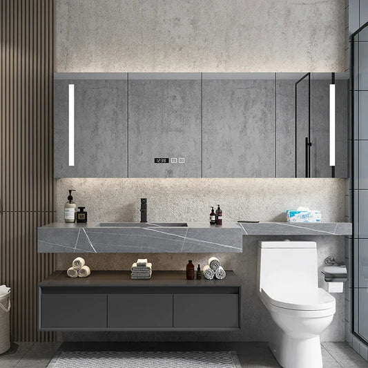 Bathroom Kit With Mirrors Cabinet Storage Closed Toilet Narrow Locker Furniture Luxury Wall Pharmacy Mdf Column Corner Sinks Pvc