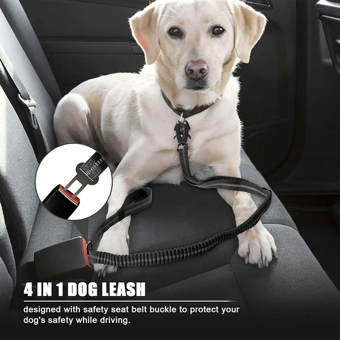 Reflective Shock Absorbing Pet Dog Leash with Car Seatbelt for Large Dogs Heavy Duty Tactical Bungee Dog Leash No Pull Dog Leash