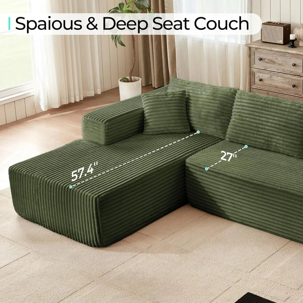Modular Sectional Sofa: 106'' Corduroy Cloud Couch L Shaped Sofas with Deep Seat Comfy Fluffy Plush Couches for Living Room Apa
