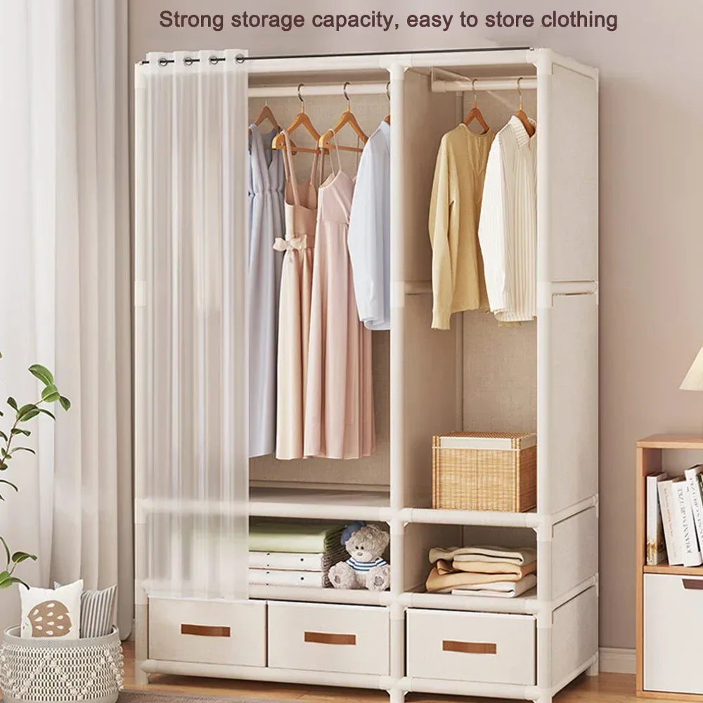 Simple Wardrobe Dustproof Wardrobe with Drawers Household Assembled Simple Storage Armoire Large Capacity Bedroom Furniture