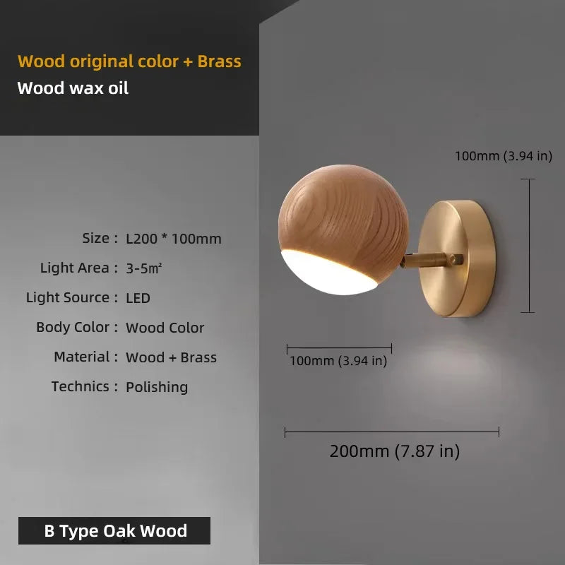 Nordic Wall Lamp Bedroom Lamp Simple Modern Living Room Background Wall Light Luxury Corridor, Aisle, Walnut Wood Bedside Lamp