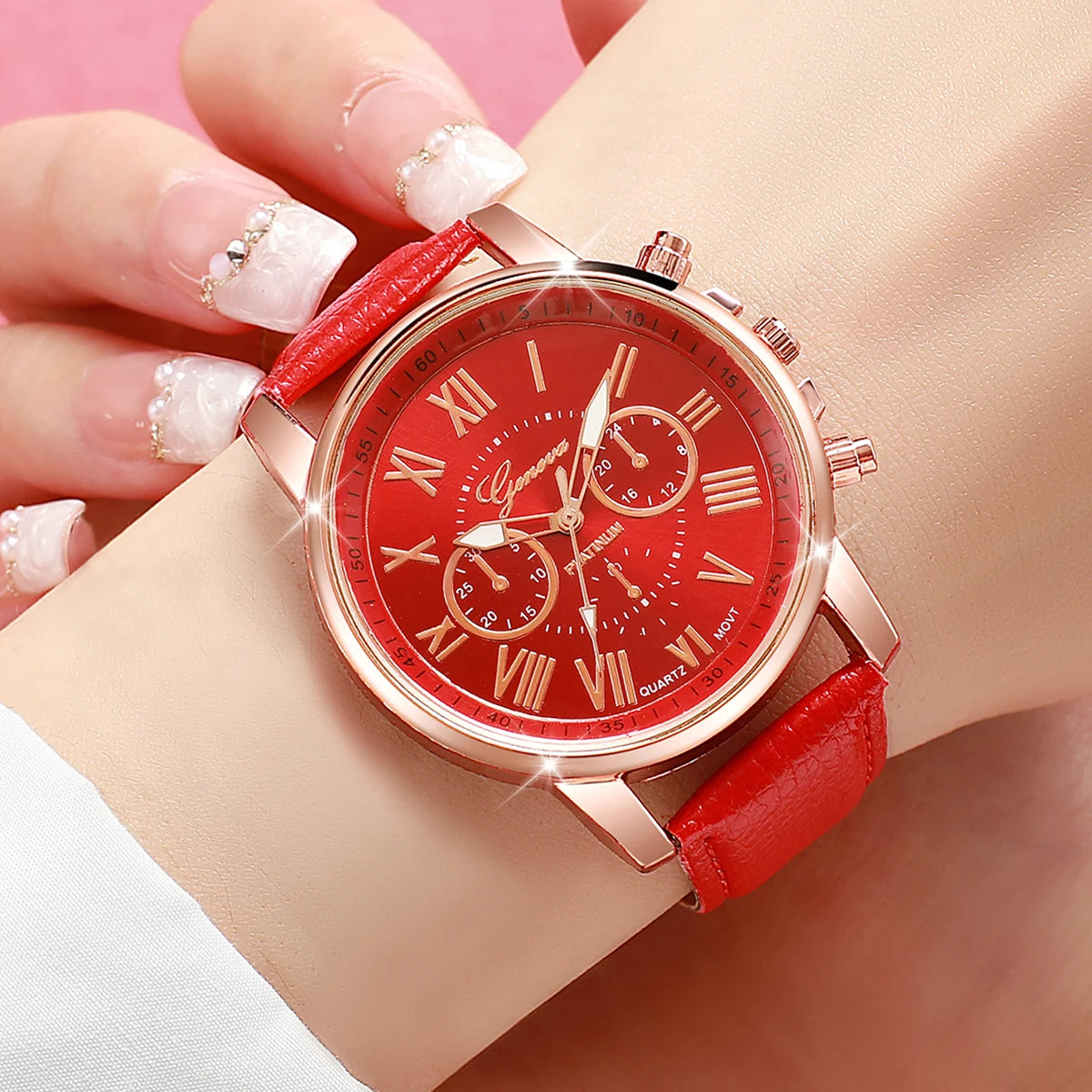 5PCS/Set Women's Multi Color Watch Fashionable and Exquisite Leather Watch with Multiple Options to Wear Every Day