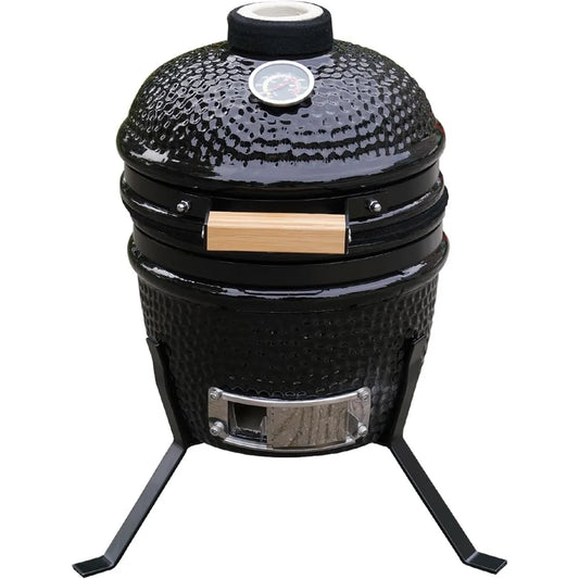 3" Ceramic Mini BBQ Grill Smoker Egg Charcoal Cooking Oven, Portable Oven and Smoker with Stand (Black)