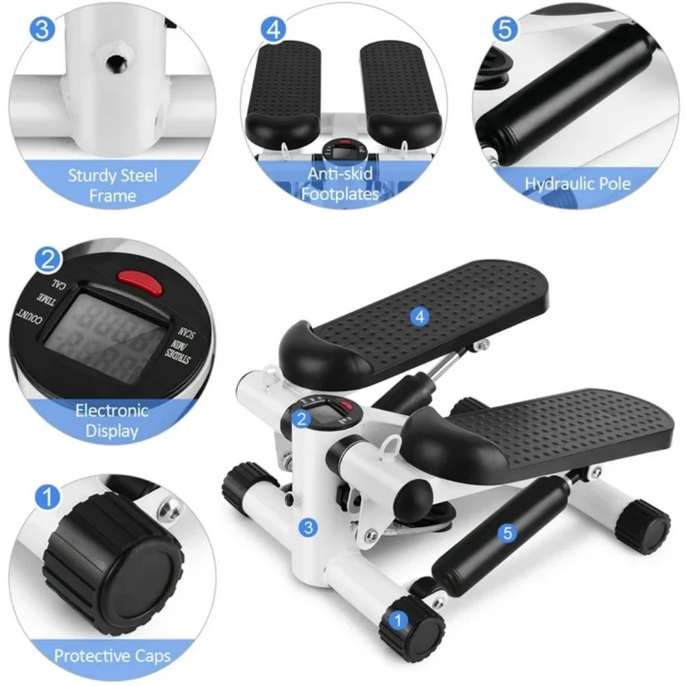 Mini Fitness Stepper Air Stair Climber Stepper Exercise Machine with Resistance Bands and LCD Monitor Without Battery