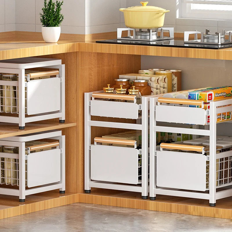 Kitchen Pull-out Basket Shelf Multifunctional Under Sink and Under Vanity Double Storage Shelf Save Space For Storage Items