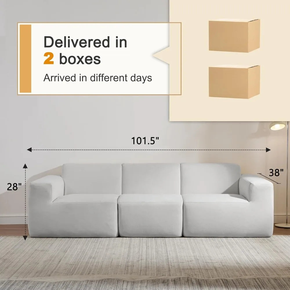 Modular Sectional Sofa,101" Grey Polyester 3-Seater Couch, Deep Seat & Wide Armrest, Perfect for Living Room & Apartment