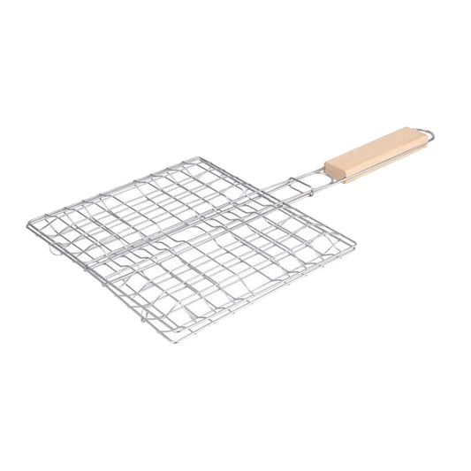 Portable Stainless Steel Grill Rack Outdoor Barbecue Fish Grilling Basket Wooden Handle Bbq Tool Camping Picnic Kitchen