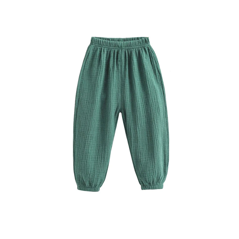 Summer Korea Children Pants Casual Girls Boys Cotton Linen Solid Color Loose Pleated Pant Trousers Girls Hight Waist Harem Pants