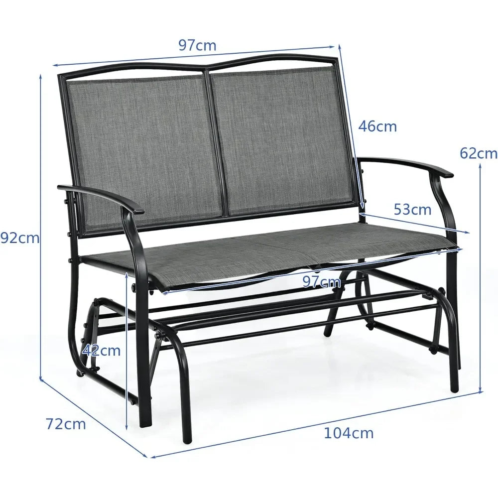2-Person Outdoor Glider Bench,  Steel Frame Fabric Garden Relax Rocking Chair for Balcony,  Porch, Backyard and Poolside