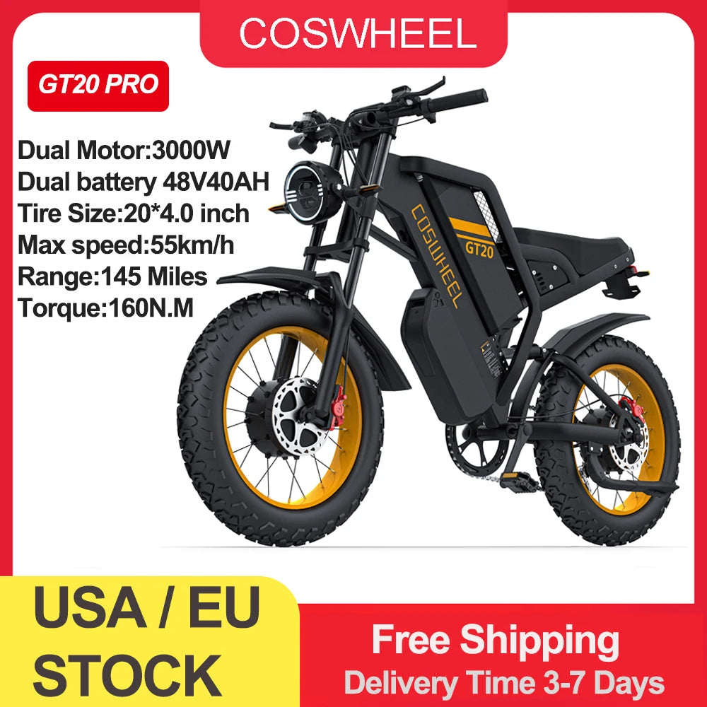 Coswheel Electric bike for Adult 2000W 60V Off-Road Motorcycle Mountain Bikes 20Inch Electric bike Fatbike Motorcycles ebike