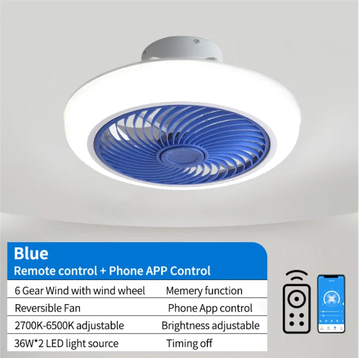 Round  Ceiling Fan  Living Room Enclosed Ceiling Fan with Remote Control Adjustable  Ceiling Fan with Lights