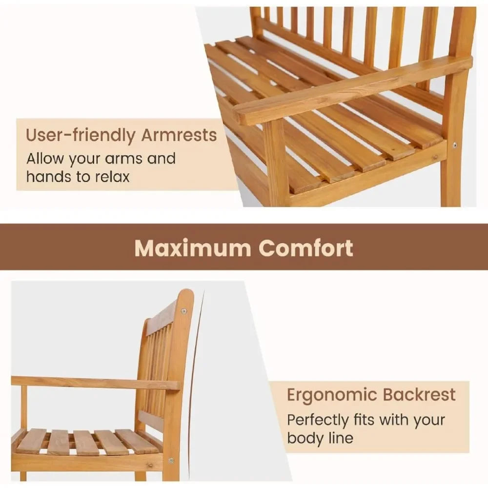 2-Seater Garden Bench,  Acacia Wood Patio Park Bench Chair , Outdoor Furniture Leisure Porch Seating for Backyard Porch Balcony