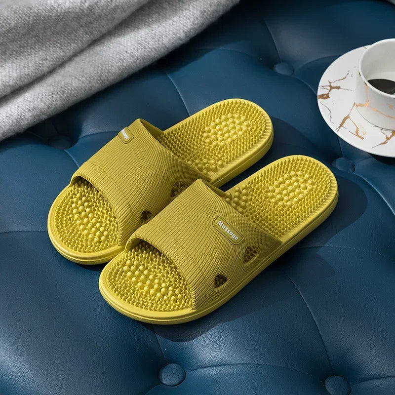 Women Men Foot Massage Slippers Home Bathroom Anti-slip Slides Soft Casual Flats Couples Summer Beach Sandals New Comfort Shoes