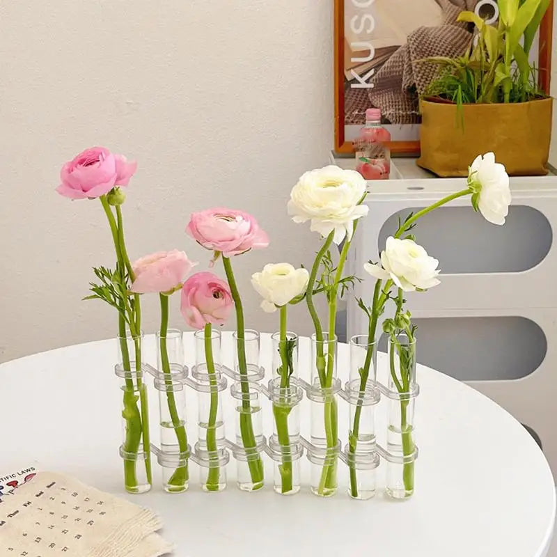 Hinged Flower Glass Vase Test Tube Creative Plant Holder Hydroponic Container Living Room Office Dining Table Floral Home Decor